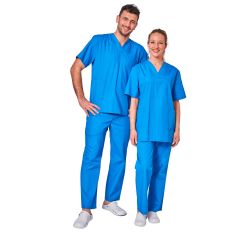 Ensemble médical unisexe bleu majorelle – tunique col V et pantalon – vue 1