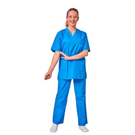 Ensemble médical unisexe bleu majorelle – tunique col V et pantalon – vue 4