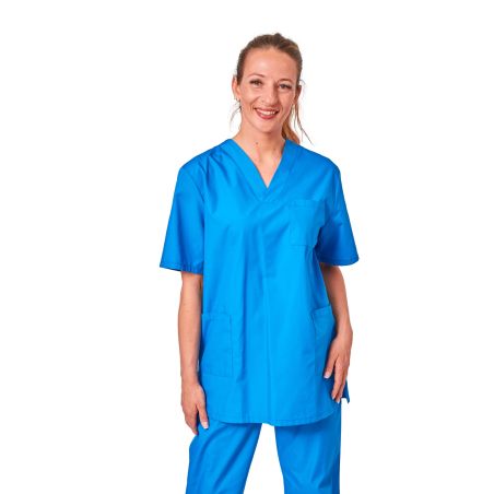 Ensemble médical unisexe bleu majorelle – tunique col V et pantalon – vue 5