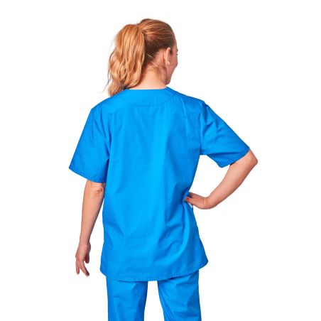 Ensemble médical unisexe bleu majorelle – tunique col V et pantalon – vue 6