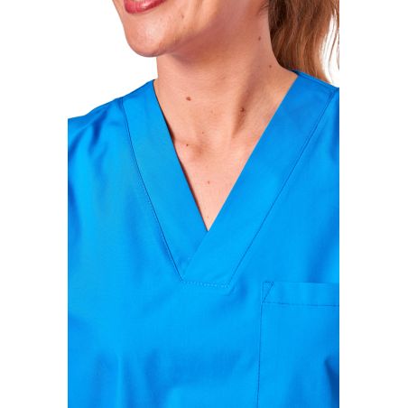Ensemble médical unisexe bleu majorelle – tunique col V et pantalon – vue 7