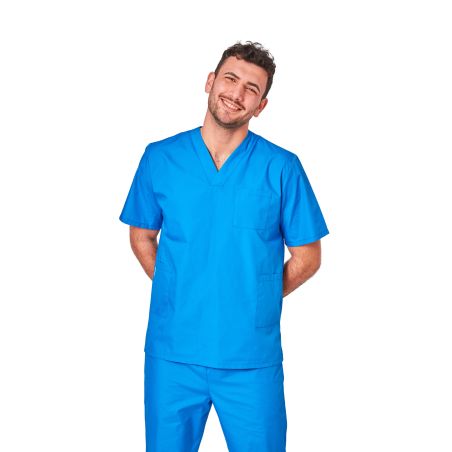 Ensemble médical unisexe bleu majorelle – tunique col V et pantalon – vue 8