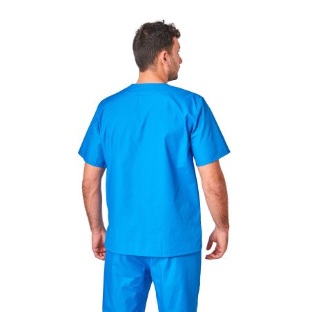Ensemble médical unisexe bleu majorelle – tunique col V et pantalon – vue 9
