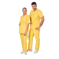 Ensemble médical unisexe jaune poussin – tunique col V et pantalon – vue 1