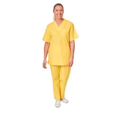 Ensemble médical unisexe jaune poussin – tunique col V et pantalon – vue 2
