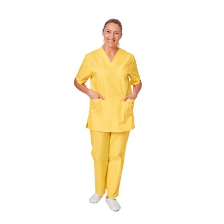Ensemble médical unisexe jaune poussin – tunique col V et pantalon – vue 3