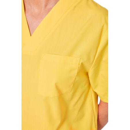 Ensemble médical unisexe jaune poussin – tunique col V et pantalon – vue 4