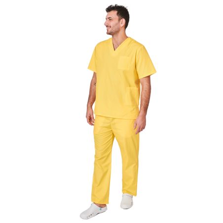 Ensemble médical unisexe jaune poussin – tunique col V et pantalon – vue 5