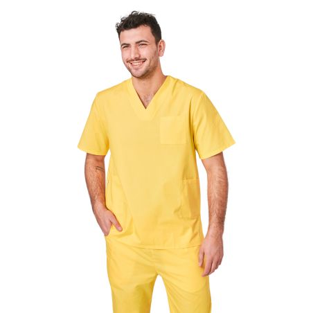 Ensemble médical unisexe jaune poussin – tunique col V et pantalon – vue 6