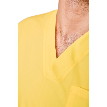 Ensemble médical unisexe jaune poussin – tunique col V et pantalon – vue 7