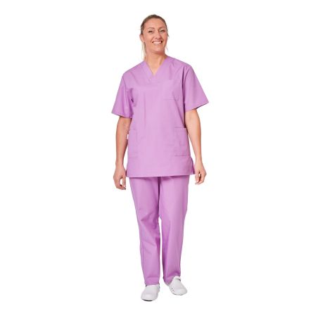 Ensemble médical unisexe lilas – tunique col V et pantalon – vue 2