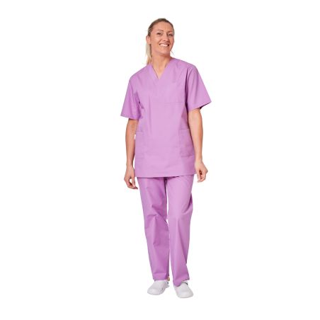 Ensemble médical unisexe lilas – tunique col V et pantalon – vue 3