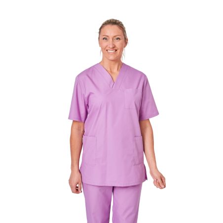 Ensemble médical unisexe lilas – tunique col V et pantalon – vue 7