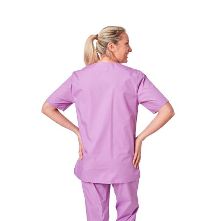 Ensemble médical unisexe lilas – tunique col V et pantalon – vue 8