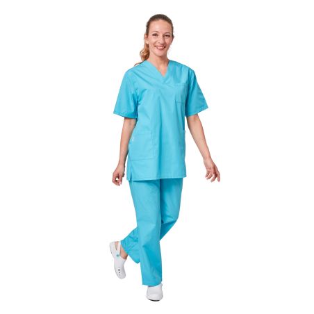 Ensemble médical unisexe turquoise – tunique col V et pantalon – vue 2