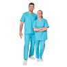 Ensemble médical unisexe turquoise – tunique col V et pantalon – vue 1