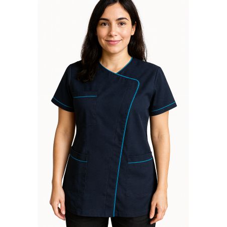 Tunique de travail Marine Turquoise Medical Proprete Domicile tissus nouvelle generation
