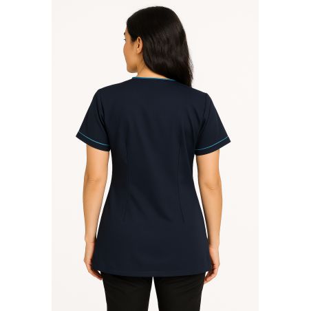 Tunique de travail Marine Turquoise Medical Proprete Domicile tissus nouvelle generation