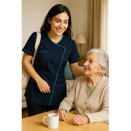 Tunique de travail Marine Turquoise Medical Proprete Domicile tissus nouvelle generation