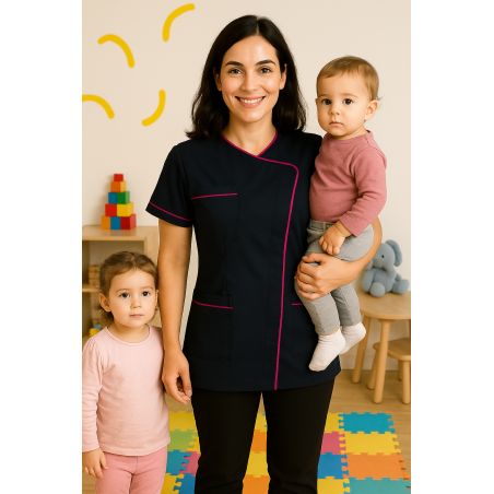 Tunique de travail F'emme Marine Fushia Tissu nouvelle généraiton