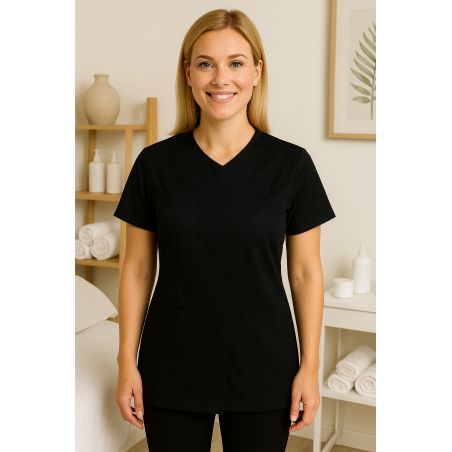 Tunique de travail Noire estheticienne Tissu Nouvelle génération Tunique de travail Noire estheticienne Tissu Nouvelle génération