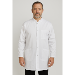 Tunique médicale homme blanche manches longues portée, vue de face