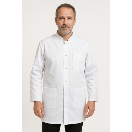 Tunique blanche homme col mao manches longues portée, trois quarts