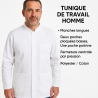 Tunique de travail homme blanche manches longues, 3 poches et pressions
