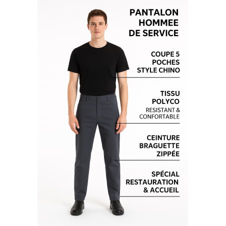 pantalon de service homme pour restauration – poches arrière plaquées – vue de dos pantalon de service homme pour restauration – poches arrière plaquées – vue de dos