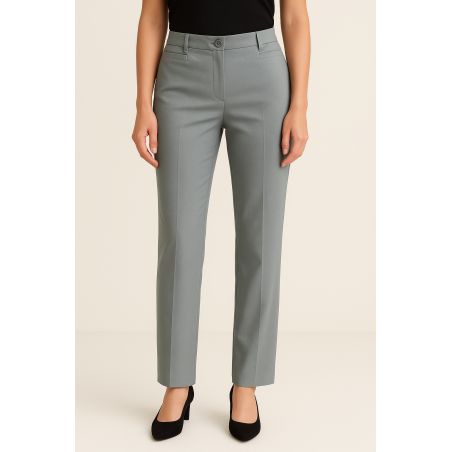 Pantalon de travail femme gris clair – coupe droite, taille mi-haute