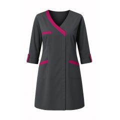 Blouse de travail femme manches transformables – Gris avec finitions fuchsia
