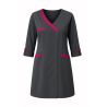 Blouse de travail femme manches transformables – Gris avec finitions fuchsia
