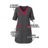 Blouse de travail femme manches transformables – Gris avec finitions fuchsia