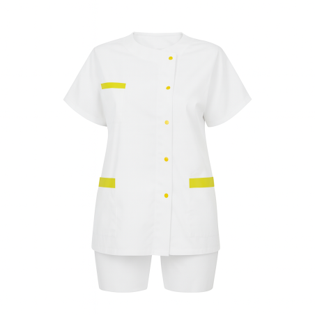 Blouse medicale Blanche et vert lime sur les poches