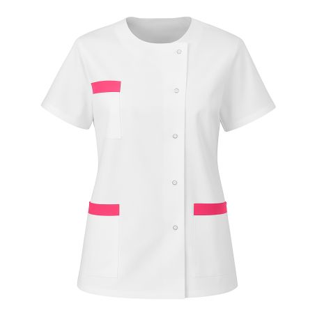 Tunique médicale forme Julia avec finition Fushia sur fond Blanc