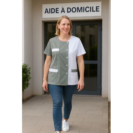 Blouse de travail hauteur Tunique de travail Grise et Blanche Medical Aide à domicile