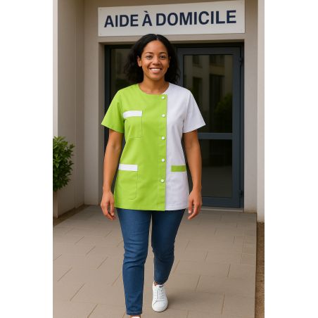 Blouse médicale Moderne 2 couleurs Blanc et vert lime