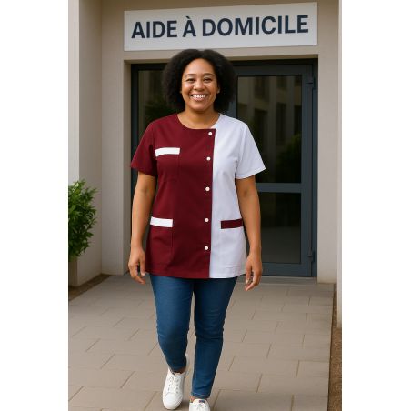 Blouse médicale hauteur Blanche et Bordeaux