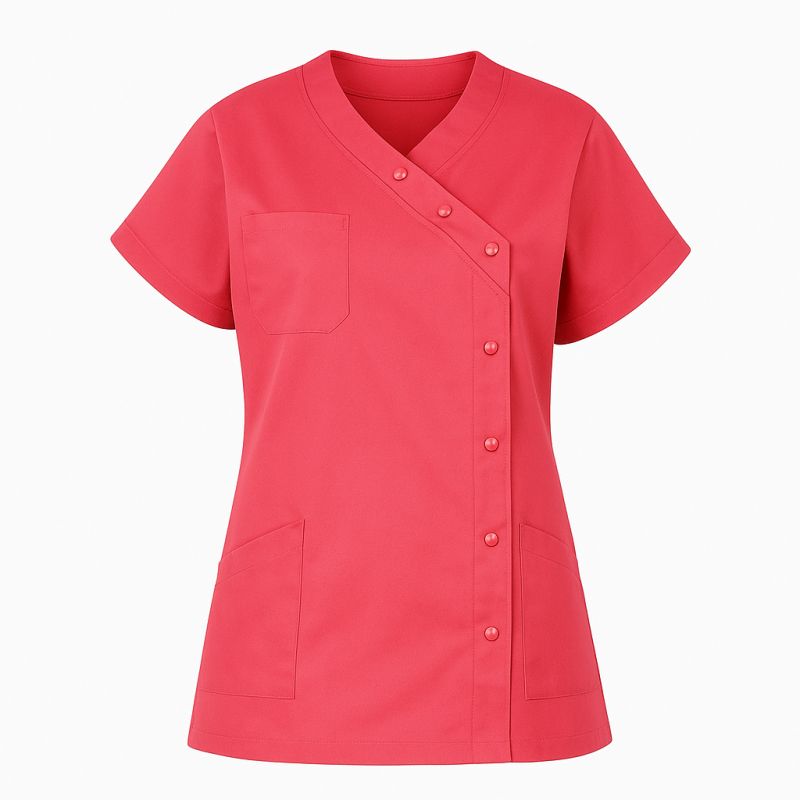 Blouse médicale cache-cœur fuchsia pour infirmière