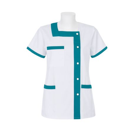 Tunique Médicale col Carré Blanche et Bleu Jade Tunique Médicale col Carré Blanche et Bleu Jade