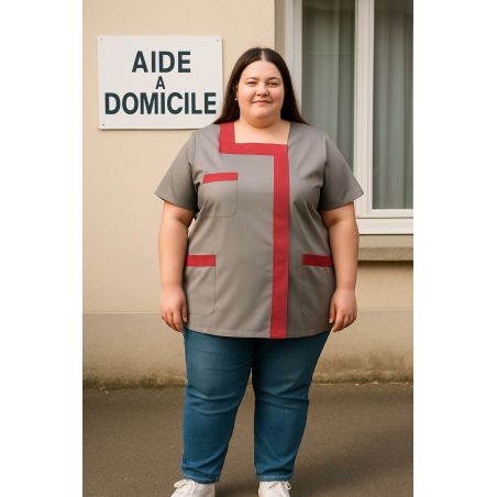 Tunique de travail idela maison de retraite Grise et Fushia