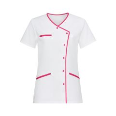 Blouse medicale col asymetrique finition fushia