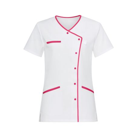 Blouse medicale col asymetrique finition fushia