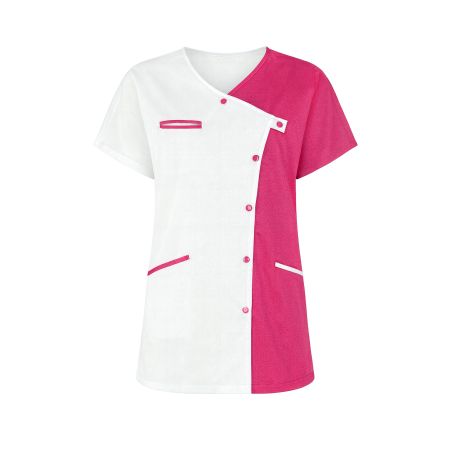 Tenue médicale encolure croisée Blanc Fushia