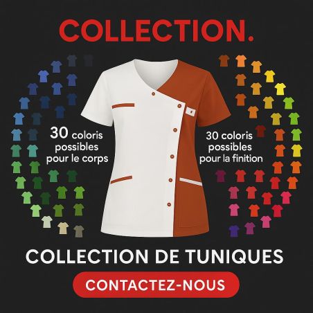 Tenue médicale encolure croisée Blanc Fushia