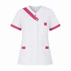 Bloluse médical forme tunique Blanche et fushia