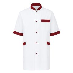 Blouse médicale courte col taille Blanche finition Prune