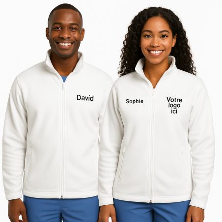 Veste Micropolaire Blanche zippée à Broder Homme Femme