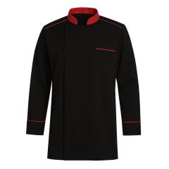 Veste cuisinier noire avec maille respirante et liseré rouge