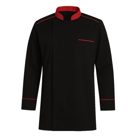 Veste cuisinier noire avec maille respirante et liseré rouge
